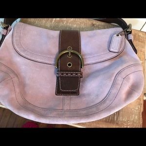 Purple suede shoulder bag